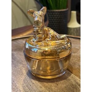 Vtg Jeanette Scottie Dog Marigold Carnival Glass Lidded Powder Candy‎ Jar 1940's